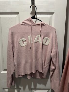 Pink Hooded Pullover Sweater with Ciao Appliqué